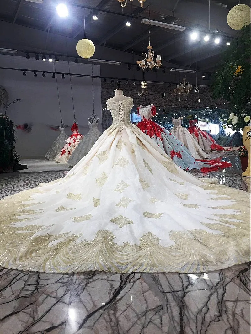 BGW HT3277 A-line Shiny Evening Dress V-neck Off Shoulder Lace Up Beading Formal Party Dress With Long Train 2020 New Design
