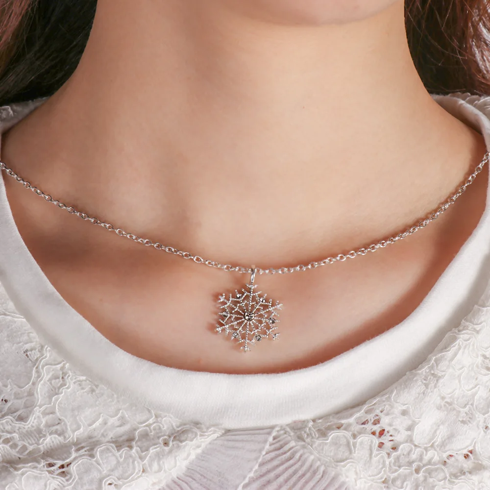 1 шт. Горячее предложение серебряное хрустальное ожерелье в виде снежинок
