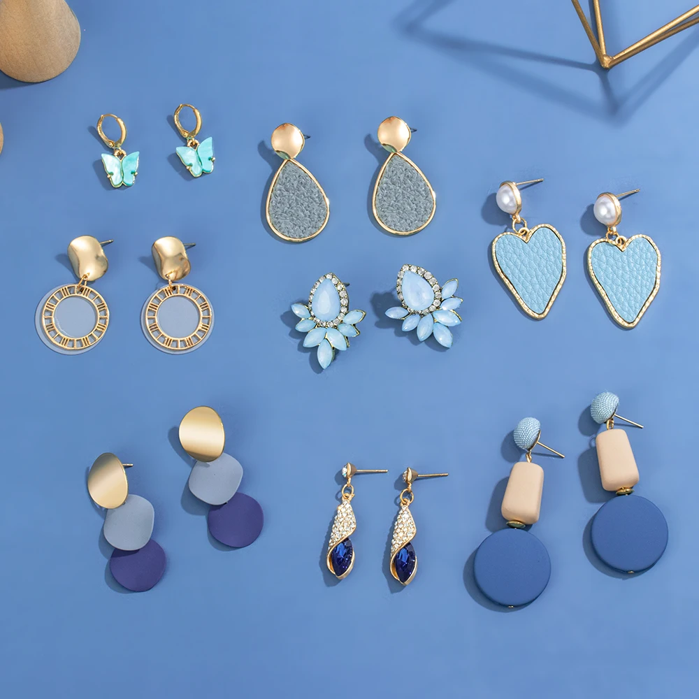 Женские акриловые серьги-сердечки VCORM винтажные синие круглые Висячие серьги