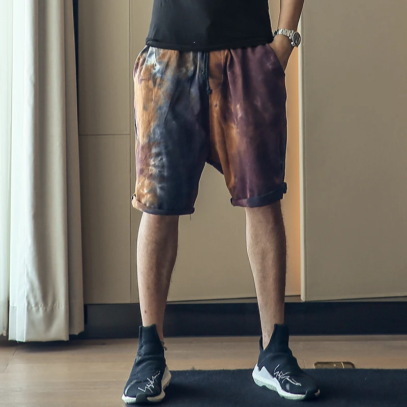 Окрашенные брюки для мужчин штаны здоровья свободные шорты отдыха летние модные