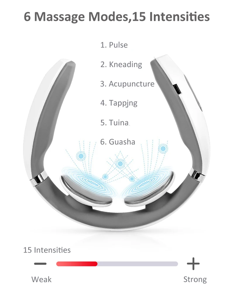 

Smart Electric Pulse Neck Massager Pain Relief Tool USB Cordless Kneading Heating Therapy Back Shoulders Massage Relaxation