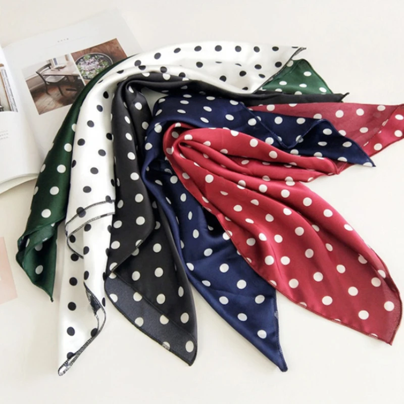 

2021 Summer Brand Satin Scarf Square Women Foulard Dot Bandana Shawls And Wraps Fashion Lady Office Small Hair Neck Scarves