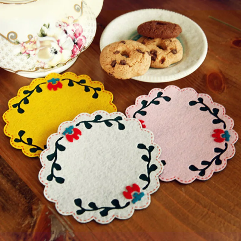 3 шт./лот цветочный тематический войлочный подставка под чашку коврик ручная