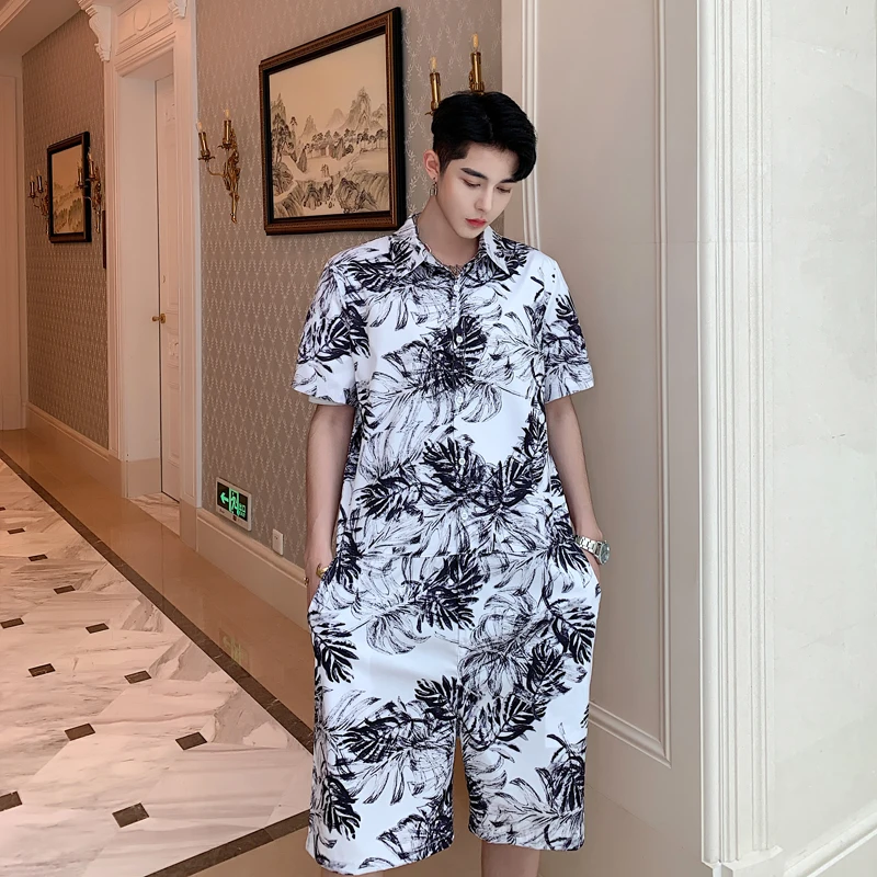 Летний 2020 модный мужской однотонный серый комбинезон с коротким рукавом