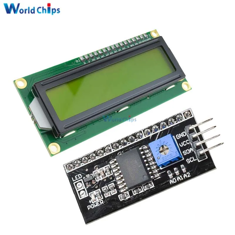 Модуль платы IIC/I2C/TWI/Φ + модуль LCD 1602 Желтый экран 16x2 символа ЖК дисплея 5 В для