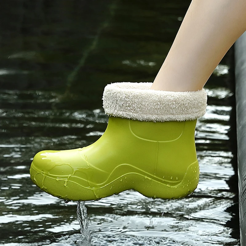Women's Winter Waterproof Rain Boots Plus Velvet Thick-Soled Warm Home Cotton Shoes Garden Vegetable Garden Waterproof Slippers
