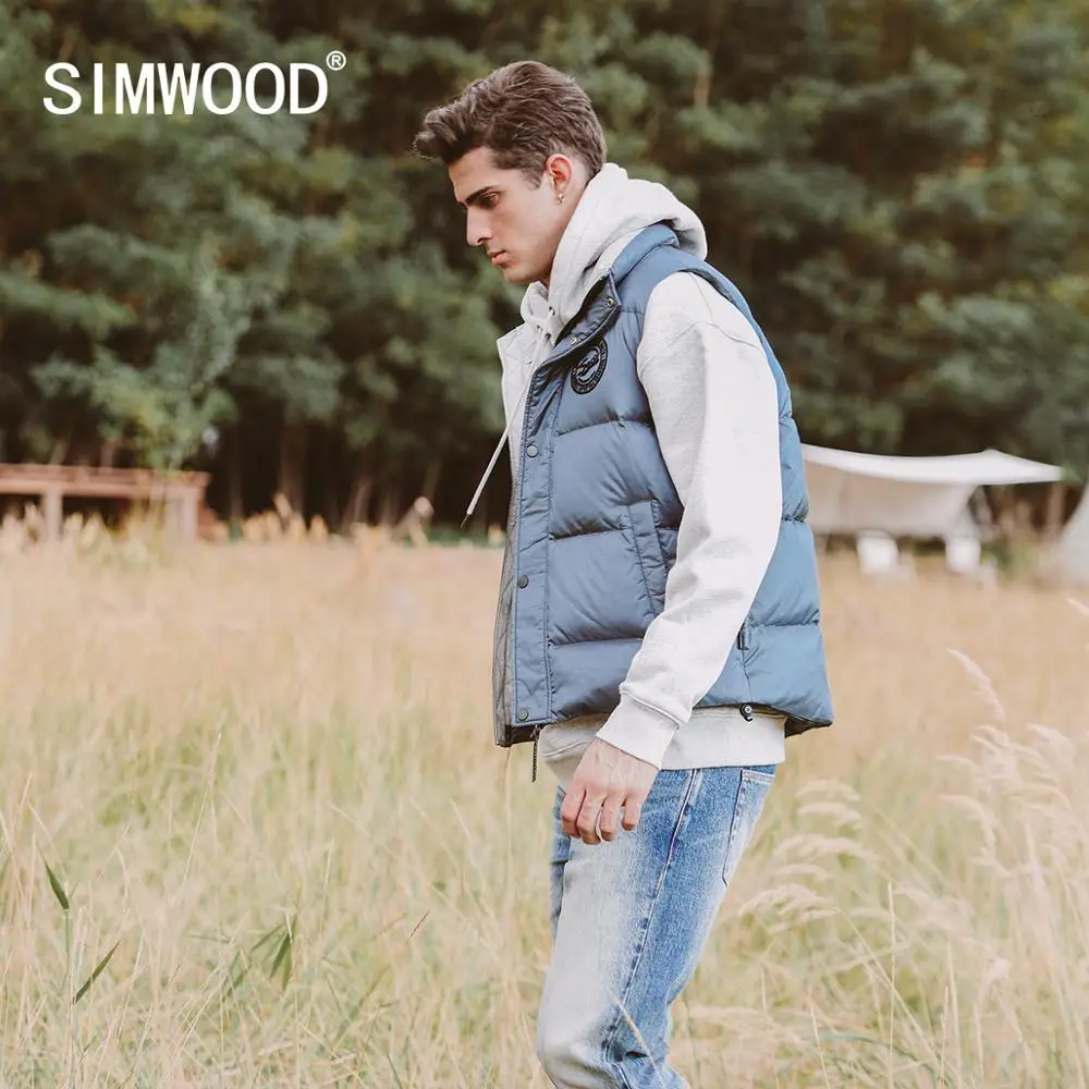 

SIMWOOD 2021 осень зима новый 90% белый утиный пух жилет Мужская мода высокое качество пальто размера плюс оболочки пуховой жилет SJ121235