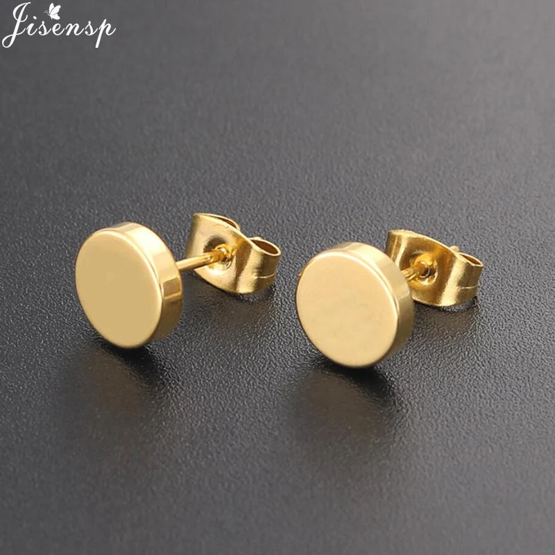 

Jisensp Punk Style Round Stainless Steel Stud Earrings Gold for Women Simple Hip Hop Men Ear Jewelry Geometric Earing kolczyki