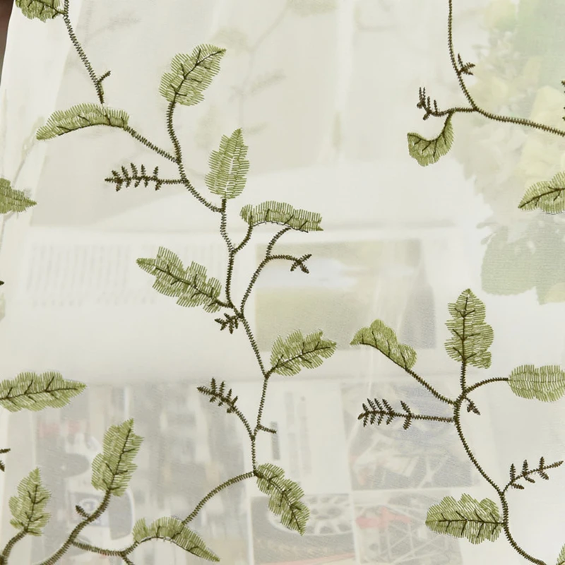 Американская пасторальная вуаль занавески с свежими вышитыми листьями