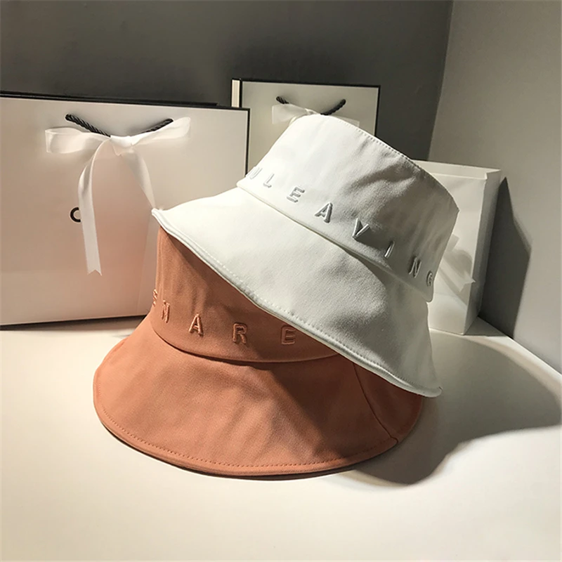 

Basin Caps Women Bucket Hat Japanese Summer Outdoor Travel Fishing Sun Hats Bob Cotton Letter Embroidery Panama Fisherman Hat