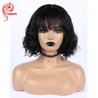 Hesperis короткие волнистые человеческие волосы, парики для чернокожих женщин, полноразмерные парики для кожи головы, бразильские волосы без повреждений, Короткие парики с челкой