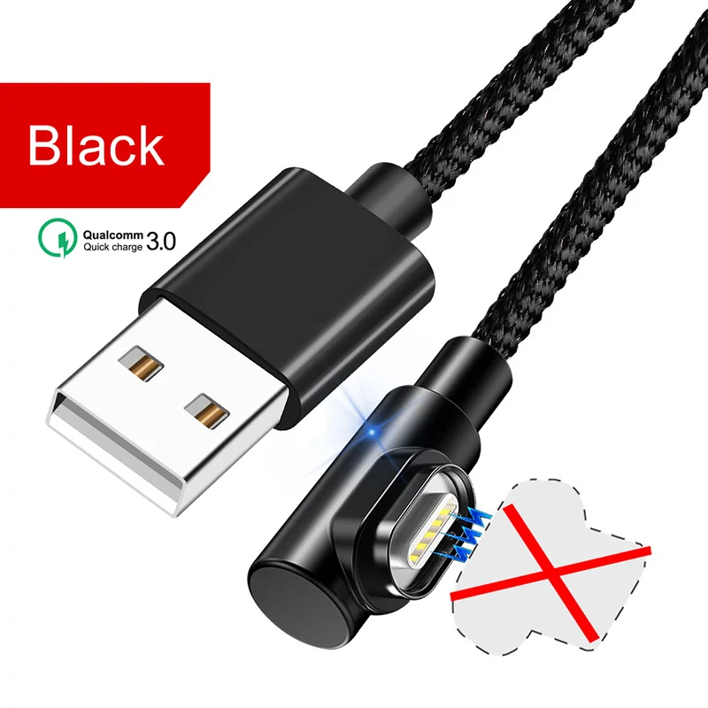 Only Black Cable Магнитное зарядное устройство OneVan 5V 3A 90 градусов Usb кабель для быстрой зарядки Micro Usb type C шнур для зарядки iPhone 7 Xiaomi samsung телефон - Цвет: Only Black Cable
