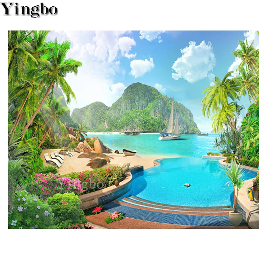 Новый морской пляж полный квадратный круглый дрель 5D DIY Алмазная Живопись