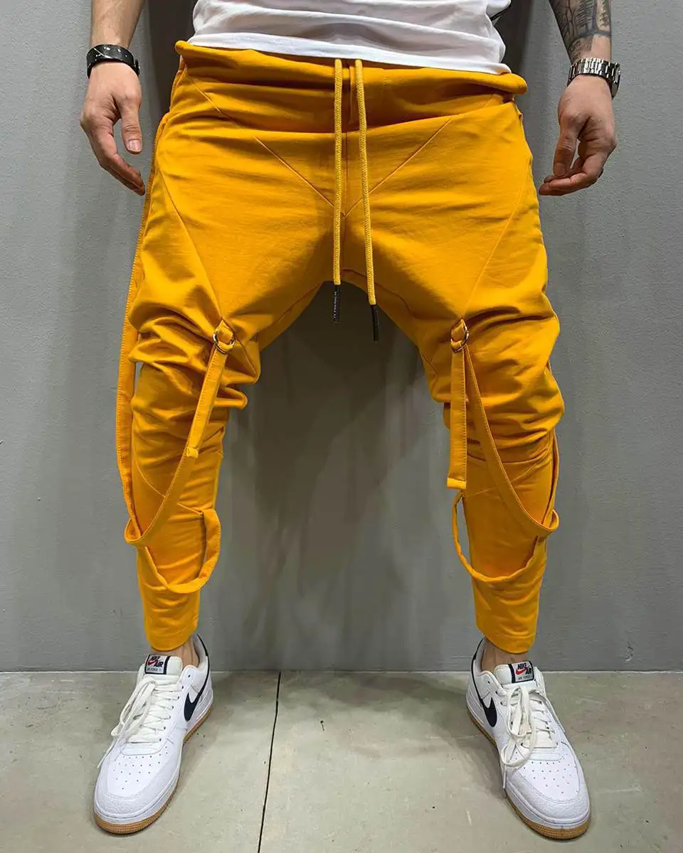 

Men's Tethered Hip Hop Big Pocket Legged Sports Casual Pants Men Comfortable Pencil Harem Pant Trousers