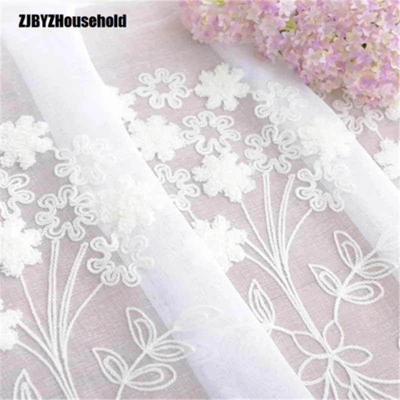 

White Flower Bouquet Sheer Yarn Tulle voile for Living Dining Room Bedroom Towels Embroidered Pastoral window door luxury sheer