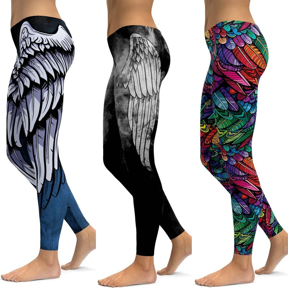 Женские Леггинсы для йоги с высокой талией и принтом Крыло ангела | Спорт
