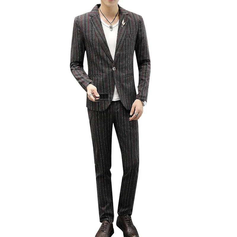 2020 мужской костюм в Вертикальную Полоску красивый жениха свадебное платье два