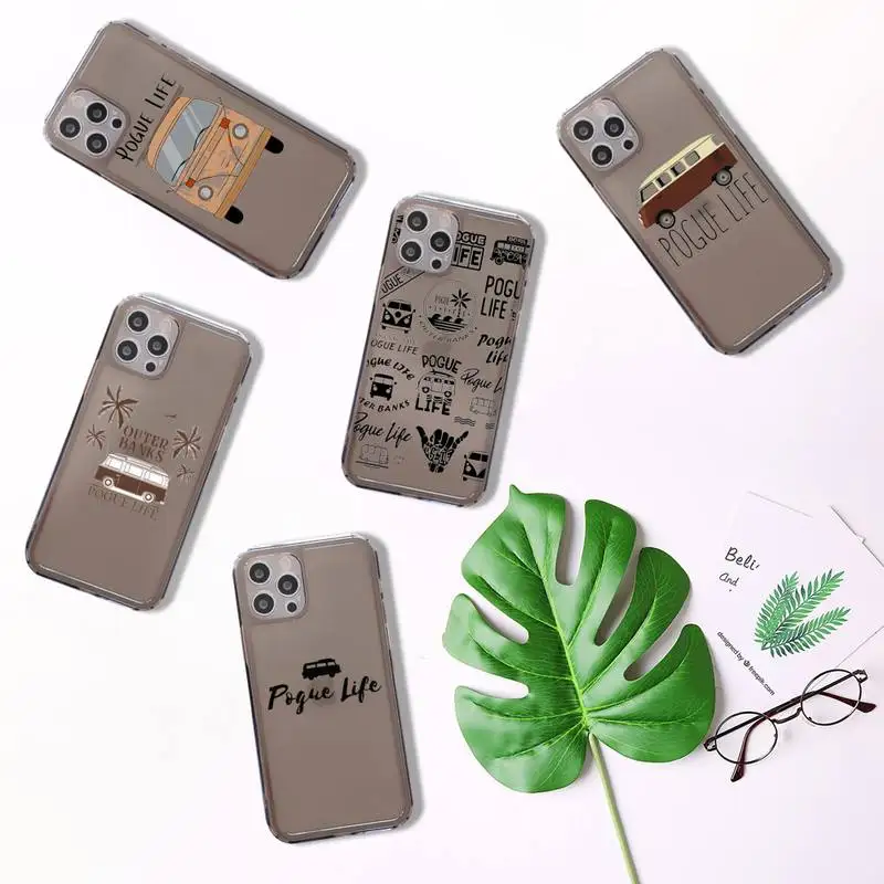 

Outer Banks Livin' the Pogue Life Phone Case For iPhone 7 8 11 12 X XS XR MINI Pro Max Plus Retro Black Grey clear transparent