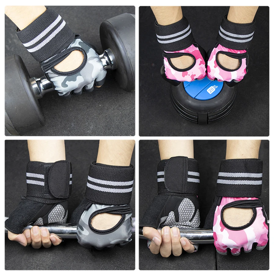 

Weight Lifting Gloves with Wrist Support for Workout Men Women Cycling Home Gym Pull up Training Breathable Fingerless Gloves