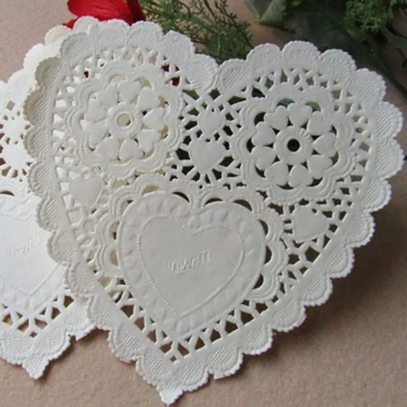 100 шт./компл. 5 дюймов полые в форме сердца салфетки маслостойкие Pape Doilies коврик для