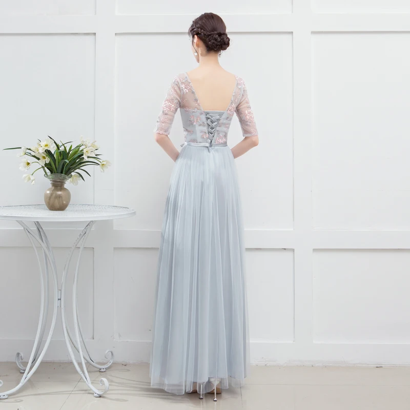 Серое подростковое официальное платье для свадьбы или вечеринки длинное