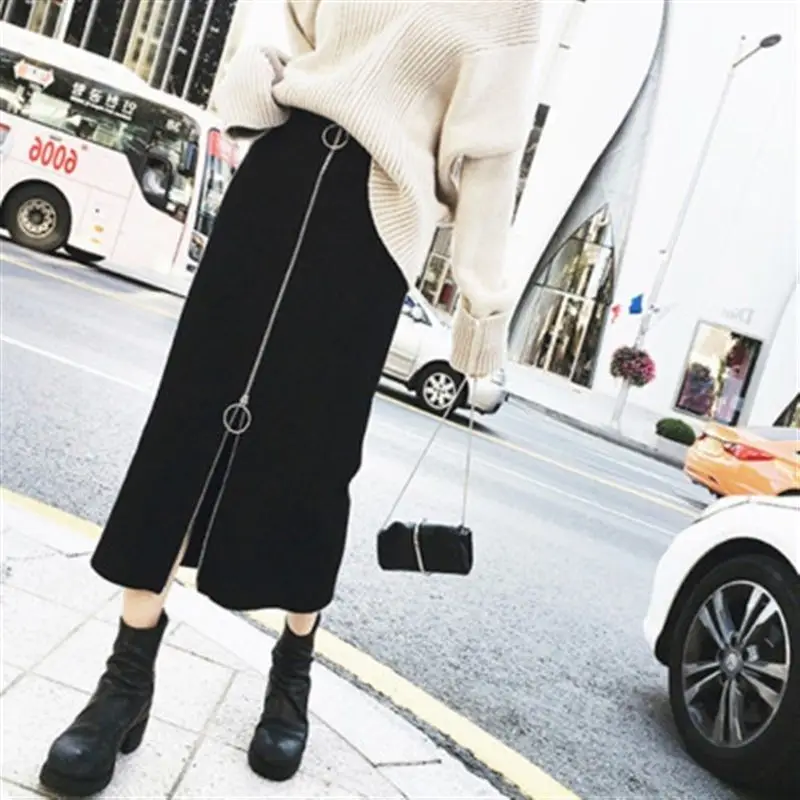 

Elegant Long Pencil High Waist Fashion Women Knitted Skirt Ladies Spring Autumn Fashion Casual Split Female Casual Skirts Q30