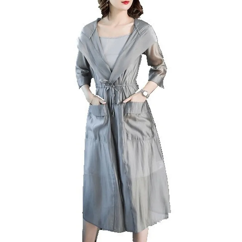 

Mazefeng Fashion Trench Coats two-piece Female Spring Windbreaker Coats Casual Loose sunscreen shirt Clothes Women Trench thin