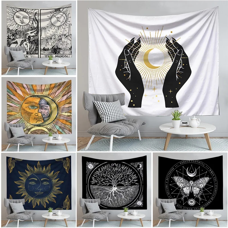 

Гобелен с мандалой, таро, карточками, настенный домашний декор, астрология, гадания, покрывало, покрывало, плед, покрывало для путешествий, к...