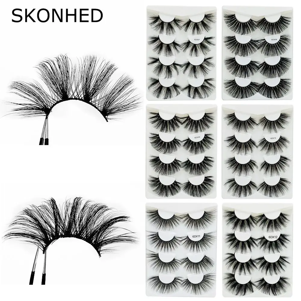 

4 Pairs 6D 25MM Thick Long Mink Hair False Eyelashes Criss-cross Dramatic Lashes Handmade Wispies Fluffies Eye Lash Extension
