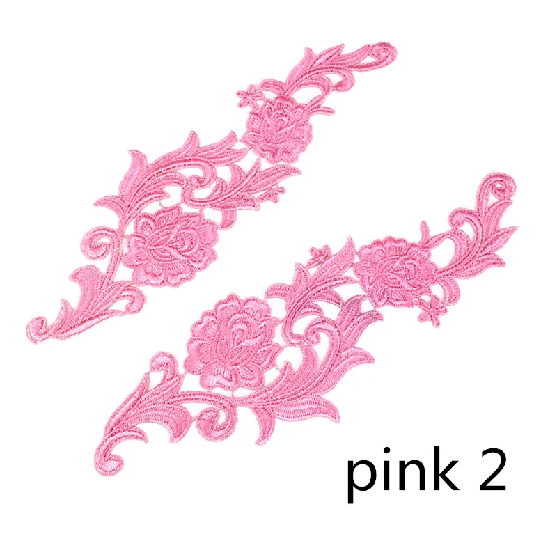 1 pair pink2 Zsbszc зеркальная пара золотистого и серебряного цвета с вышивкой, кружевной аппликацией, цветочными нашивками, воротничком, свадебное платье, торжественное платье, аксессуары, ткань JA35 - Цвет: 1 pair pink2
