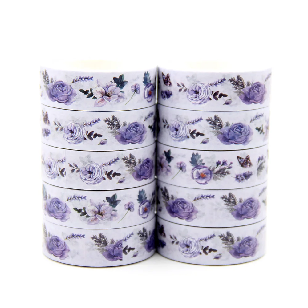 

NEW 10pcs/Lot 15mm x 10m Purple Floral Seamless Scrapbook Paper Masking Adhesive Washi Tape washi tape set designer mask