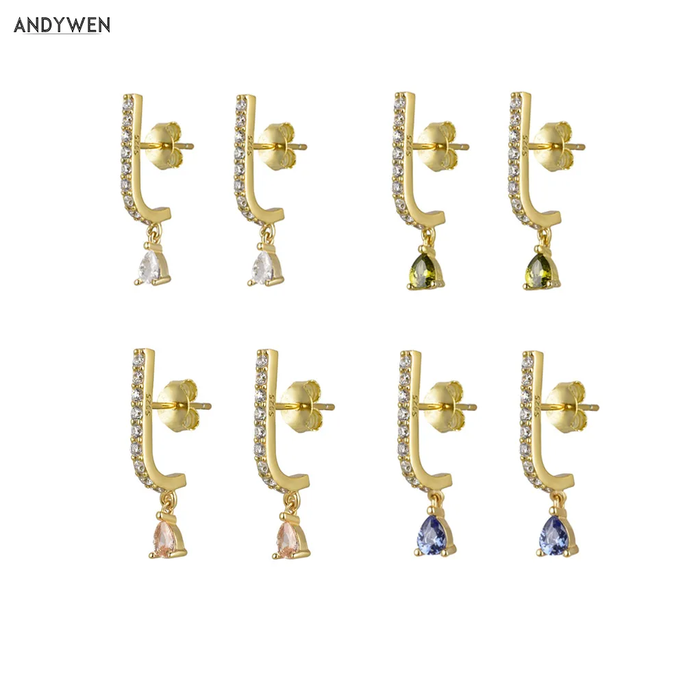 Серьги-подвески ANDYWEN из стерлингового серебра 925 пробы с золотистыми линиями