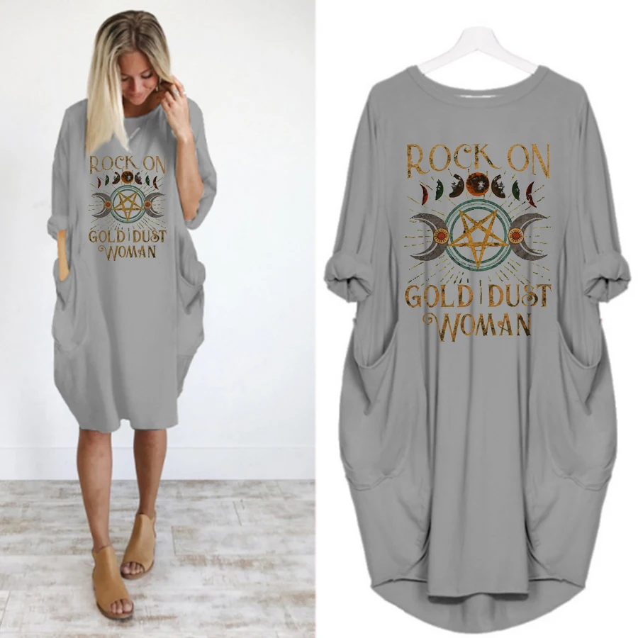 

Stevie Nicks T-shirt Simple Casual Loose Pocket Long Sleeve Dress