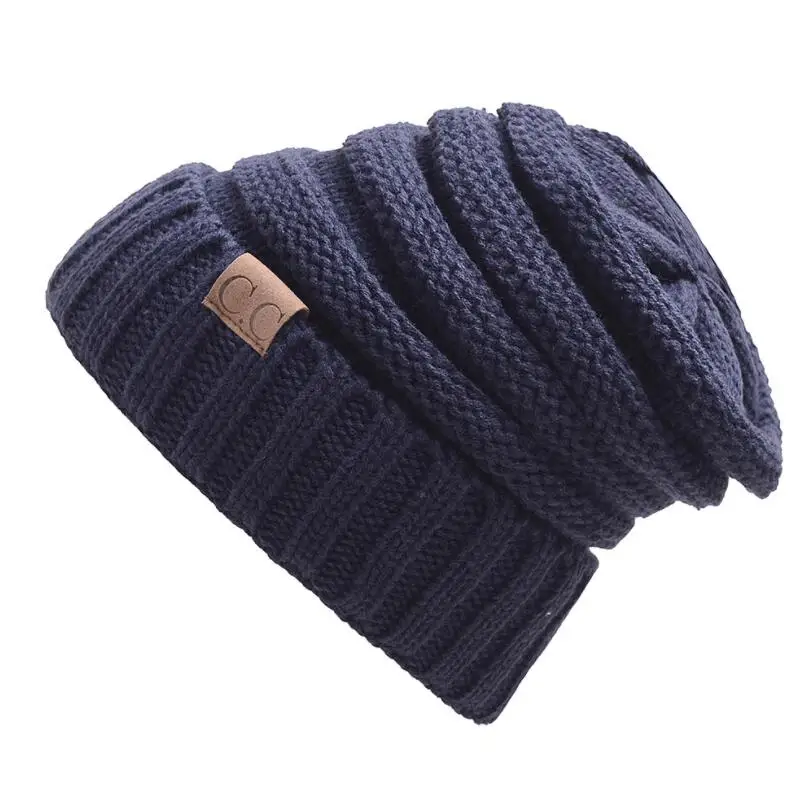 M148 Navy Blue YRRETY, новинка, модные шапки бини со складками, теплые шерстяные зимние шапки для женщин Skullies Beanies, одноцветные вязаные эластичные шапки с буквенным принтом - Цвет: M148 Navy Blue