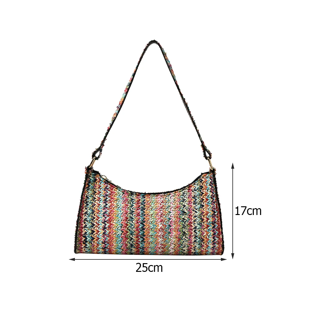 

Bohemian Women Straw Woven Shoulder Underarm Hobos Bag Beach Vacation Casual Ladies Small Handbag Purse