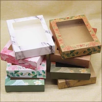 10pcs large paper box with window diy kraft marbling design thank you flower style gift box cake home party wedding packaging