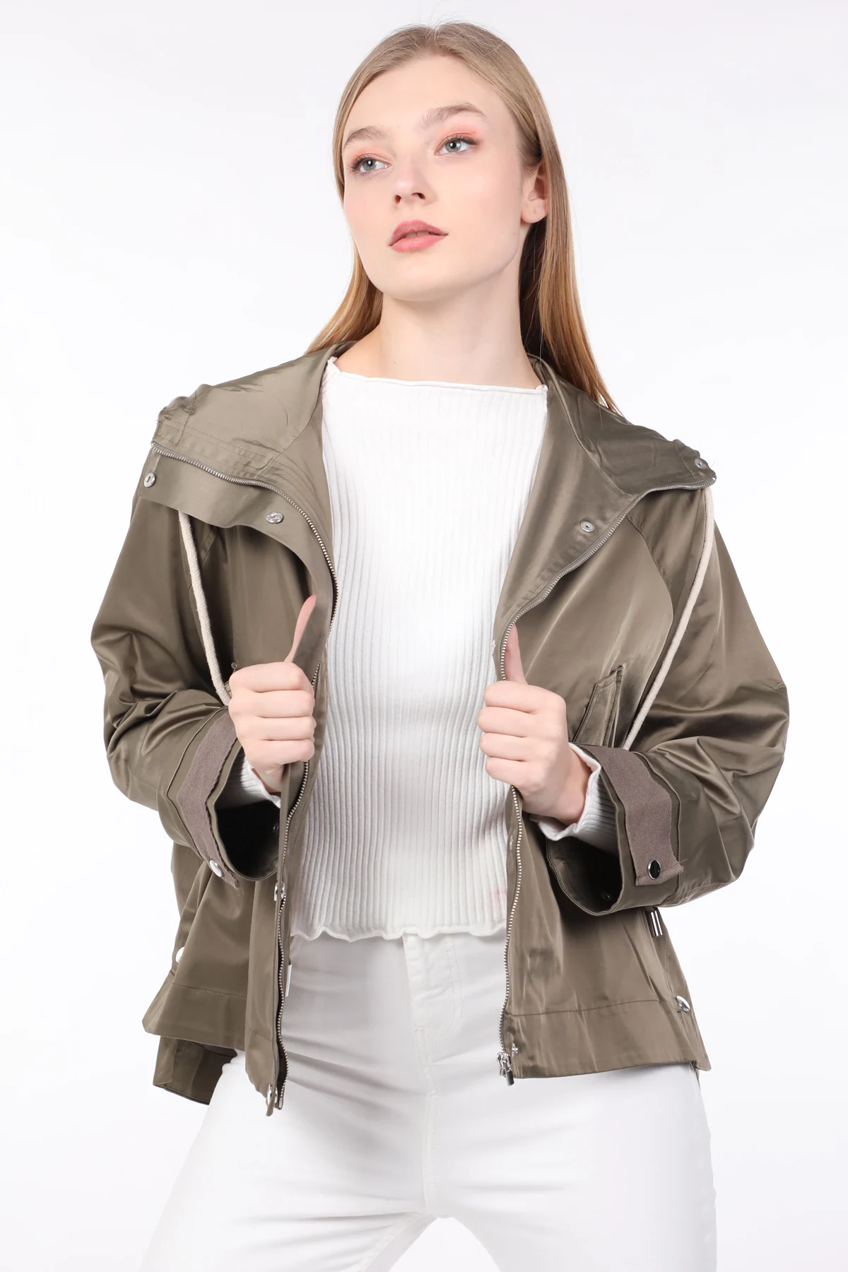 

Women's Khaki Oversize Hooded Jacket