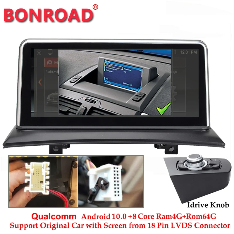Автомобильный мультимедийный плеер Bonroad 10 25 дюйма Android 0 8 ядер 4 Гб + 64 ГБ для X3 E83