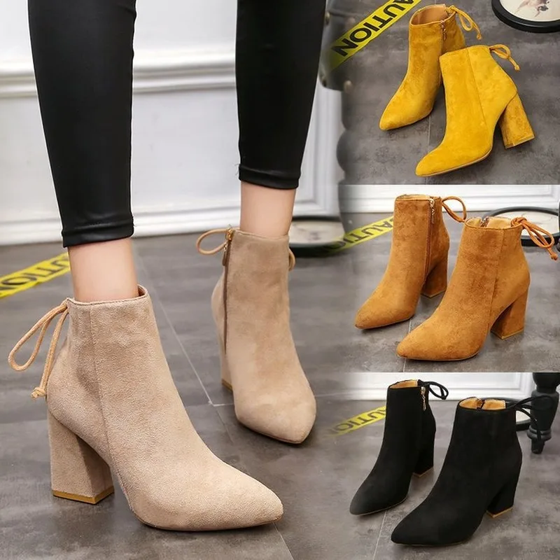

2020 Women Classics Ankle Boots Kid Suede Soft Shoes TPR Anti-Skid Women Boots High Heels Zipper Causal Ladies Footwear