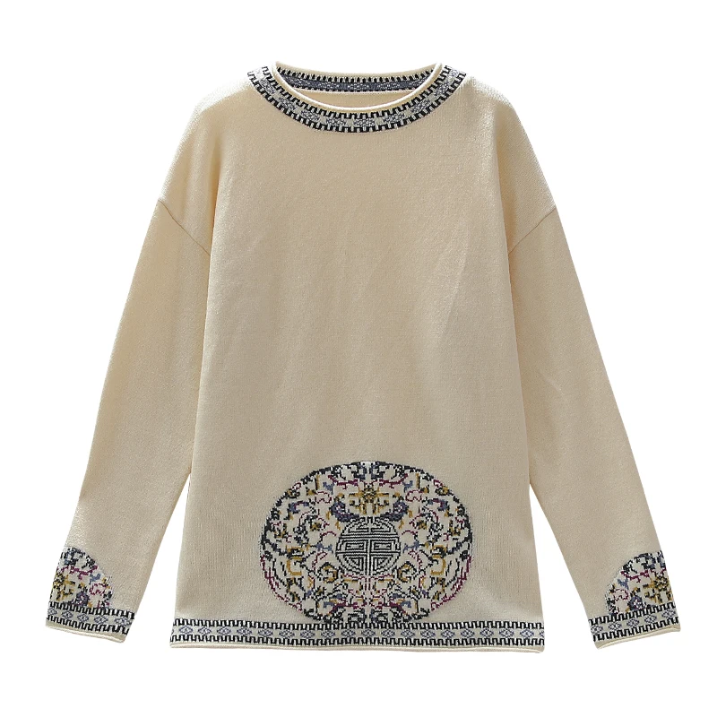 Женский свободный вязаный свитер в стиле ретро Повседневный с круглым вырезом и