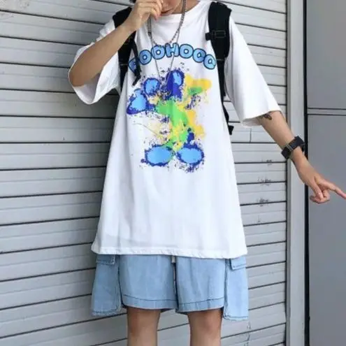 

Fashion Street Cartoon Pattern Letter Female Top T-Shirt Summer Y2k Korean Version Of Harajuku Loose Short-Sleeved T-Shirt 2021