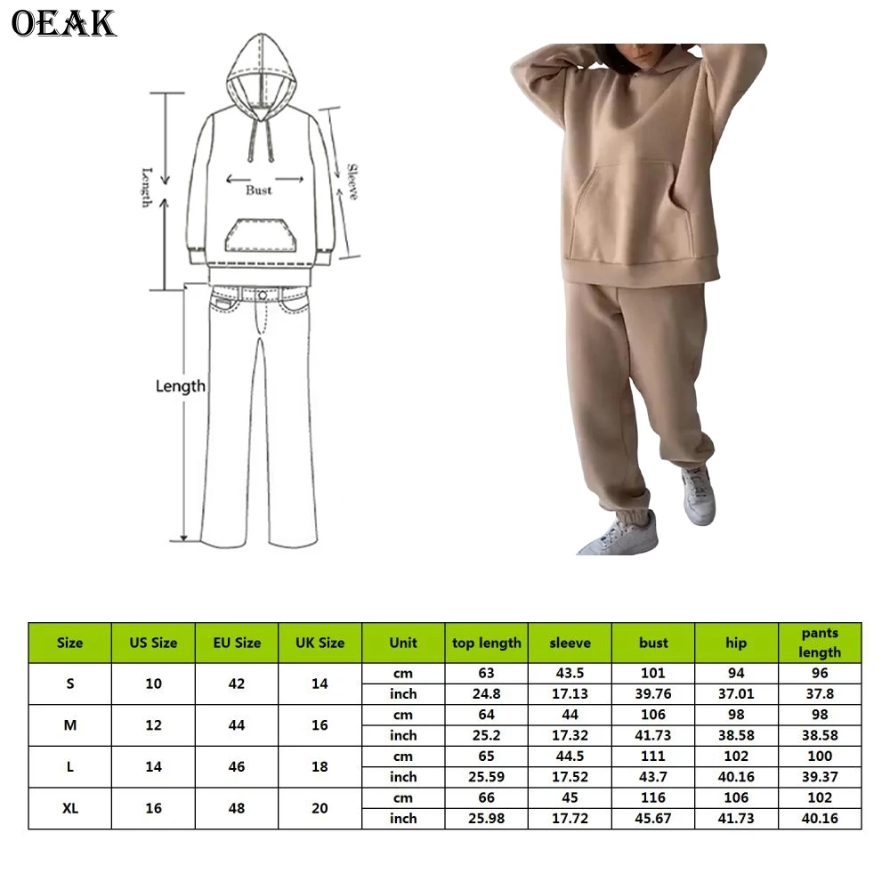 

Two Piece Casual Fleece Tracksuit Women's Sets Oversized Hooded Long Sleeve Women Hoodie Suit Winter Solid Sport Pants Lady Set