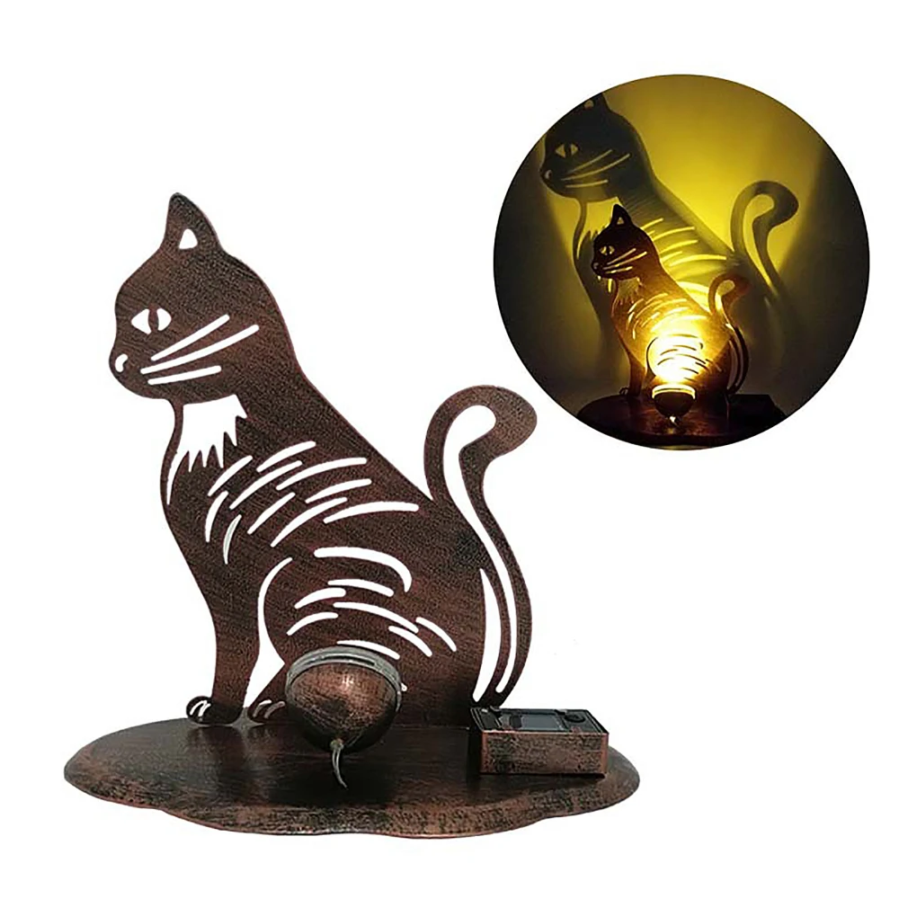 

Solar Projection Lights Iron Art Garden LED Lamp Lawn Ornaments Outdoor Waterproof Yard Backyard Cat Rooster Animal Hollow