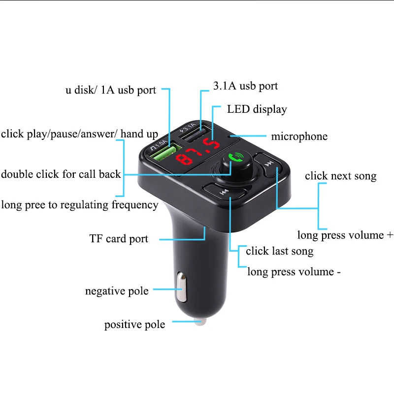 FM трансмиттер Aux модулятор Bluetooth совместимый комплект громкой связи 5 0