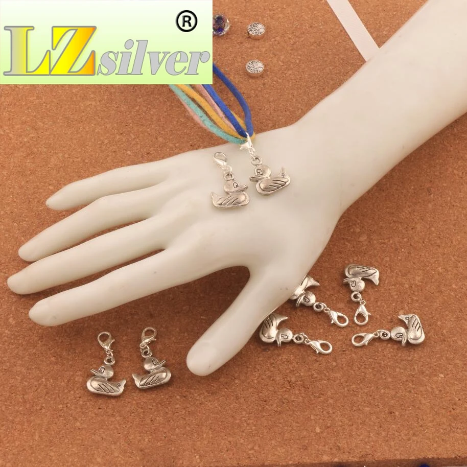 Happy Ducks Swimming Clasp European Lobster Trigger Clip On Charm Beads 15.8x32.5mm 60PCS Zinc Alloy C097