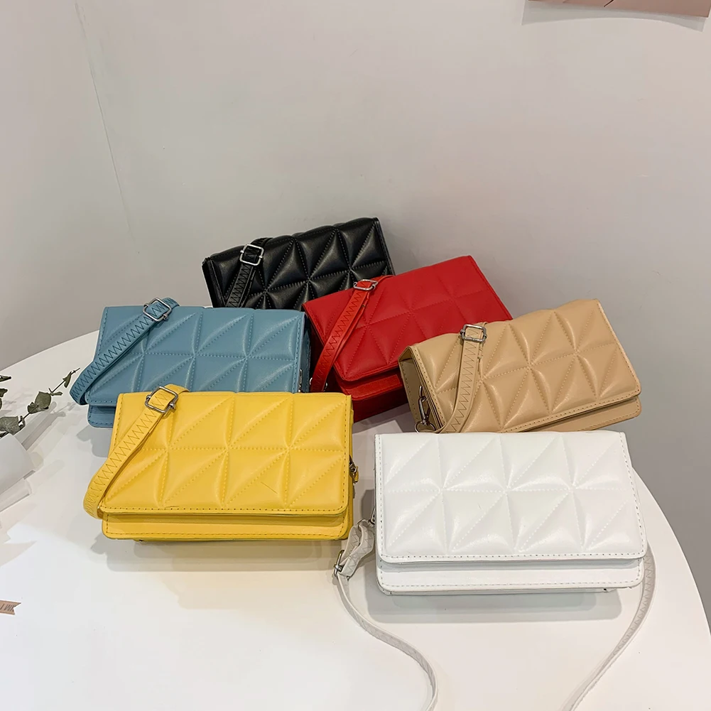 

Женские сумки через плечо с геометрическим тиснением, изысканные яркие Сумки из искусственной кожи однотонного цвета с клапаном для покупо...