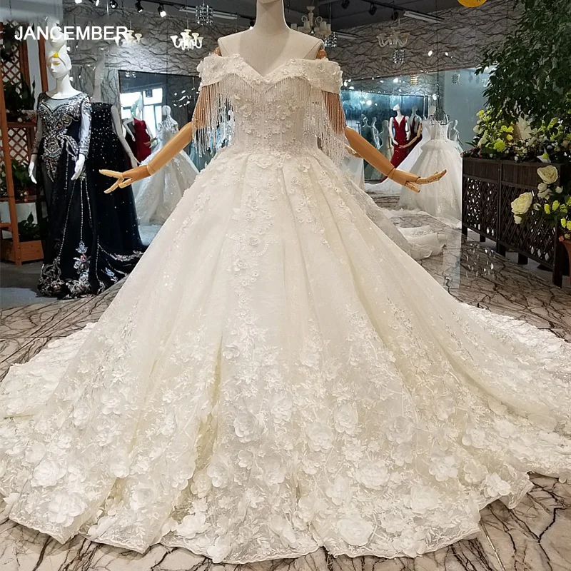 LS547880 Хрустальное свадебное платье с открытыми плечами и бусинами Милое