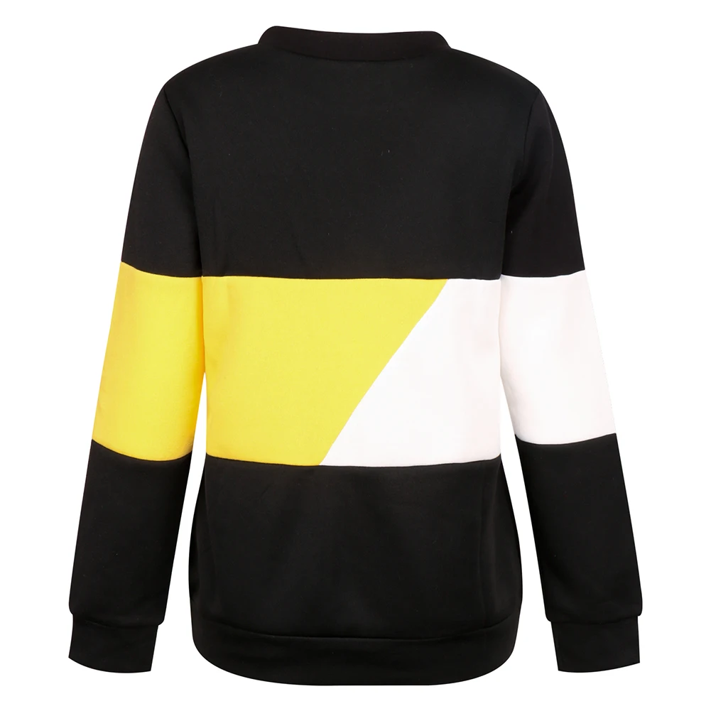 Autumn Women Hoodie Pullover Round Collar Long Sleeved Casual Sweatshirts 2019 New Fashion Colorblock Sweatshirt Top Dropship | Женская