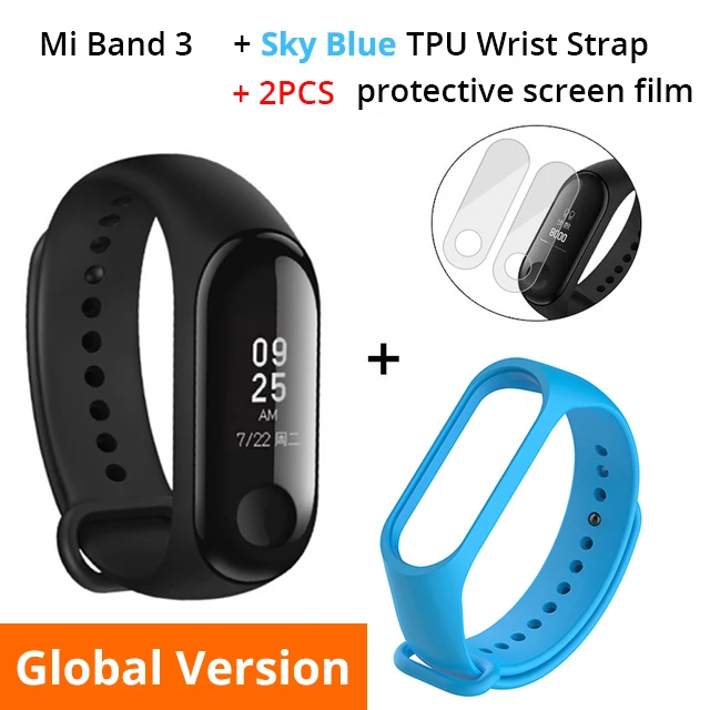 Xiaomi mi Band 3 Смарт-Браслет фитнес-браслет mi Band большой сенсорный экран OLED частота сердечных сокращений для Red mi Note 8 Pro - Цвет: Global N Sky Blue