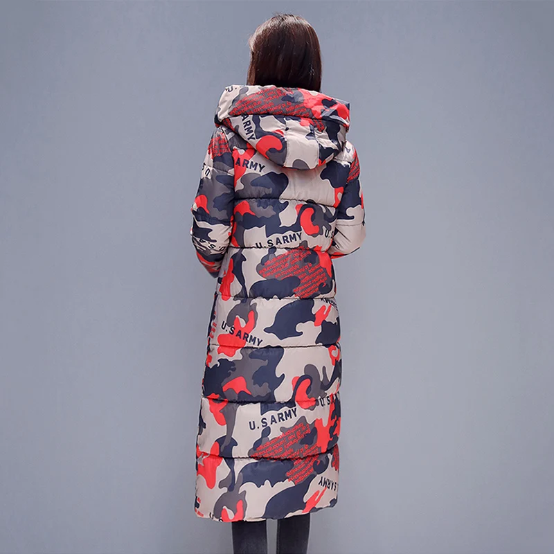Новая женская зимняя куртка с камуфляжным принтом Женские пальто капюшоном